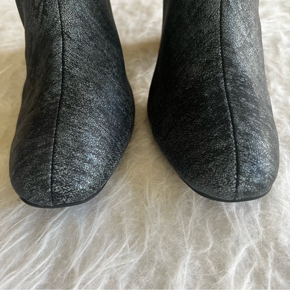 C Est 1946 Booties Ankle Black Silver Metallic 8 Block Heel Faux Leather Shimmer - Picture 7 of 16